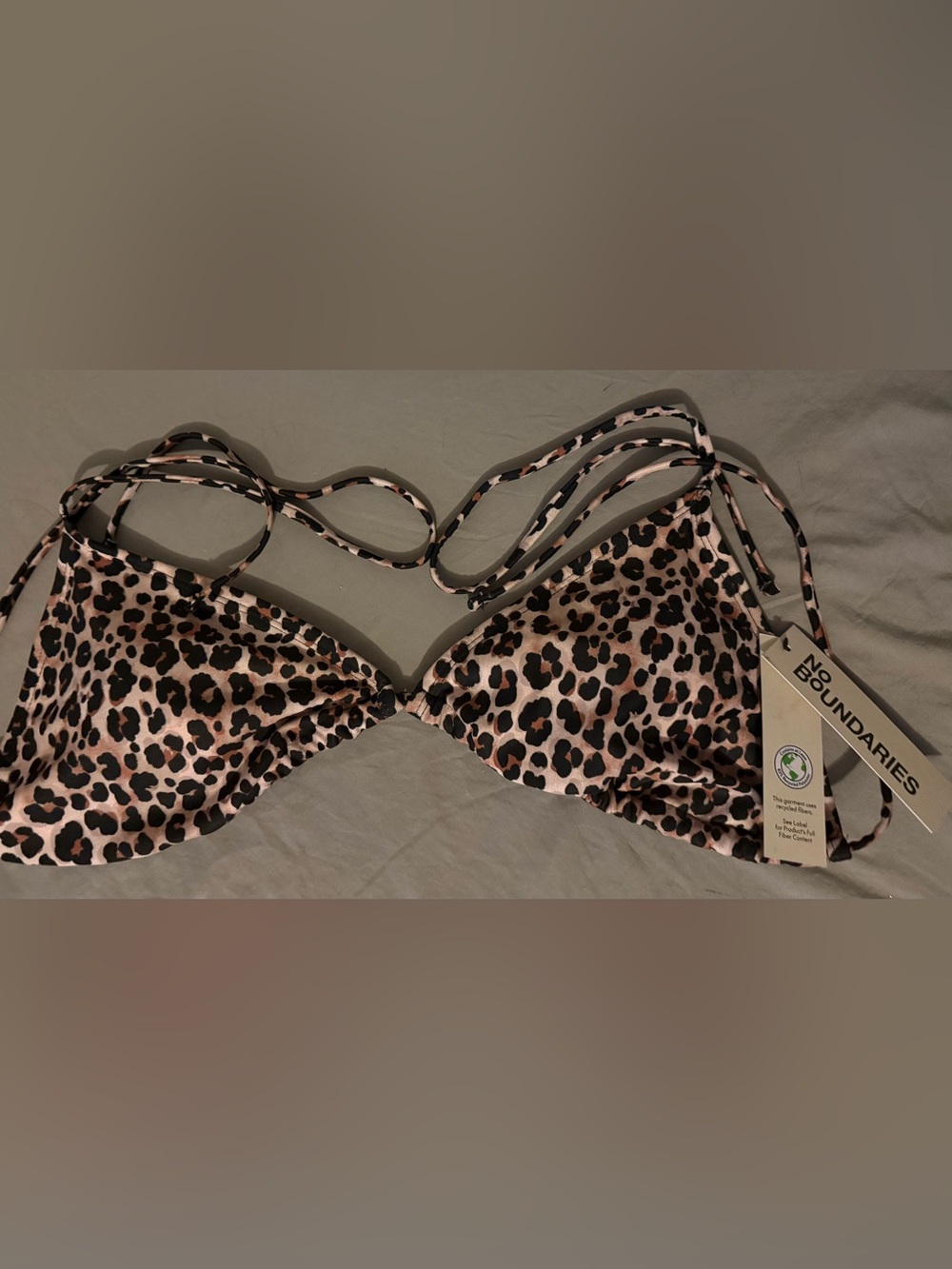 No Boundaries Leopard-Print Triangle Swim Top - Black & Brown